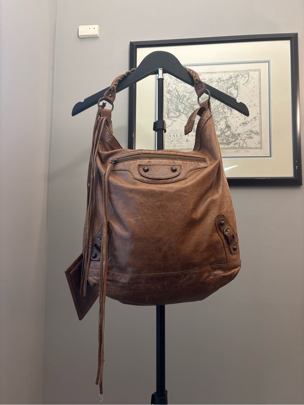 Vintage Balenciaga The Day Hobo Motorcross Brown Leather Bag with Mirror